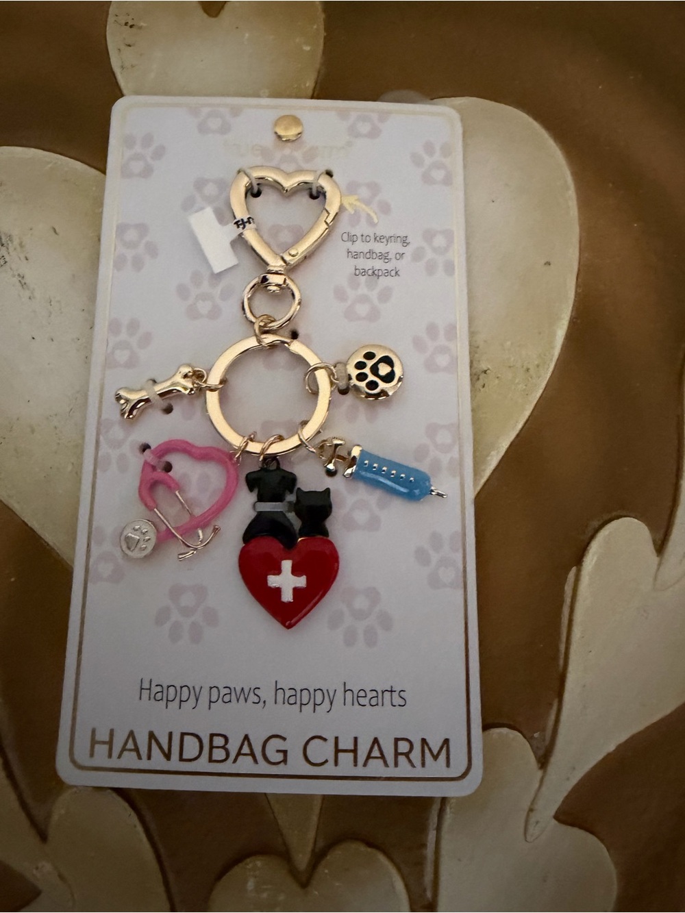 True to Form Happy Paws Happy Heart Veterinary Animal Bag Charm or Keychain